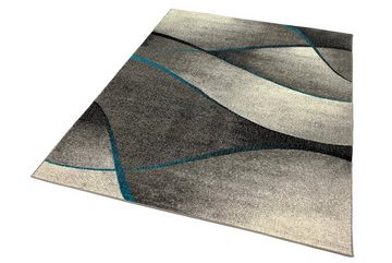 Teppich Teppich Wohnzimmer modernes Wellen Design in grau anthrazit blau - pflegeleicht, Carpetia, rechteckig, Höhe: 8 mm
