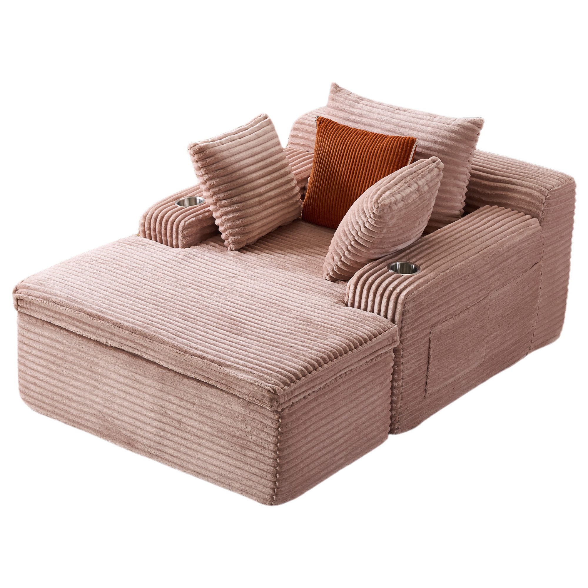 Vankel Schlafsofa Cord Relaxsofa mit 4 Kissen, 1 Kissen als Decke nutzbar, Bequemes Bodensofa mit Deckenfunktion, ohne Montage & flexibel nutzbar