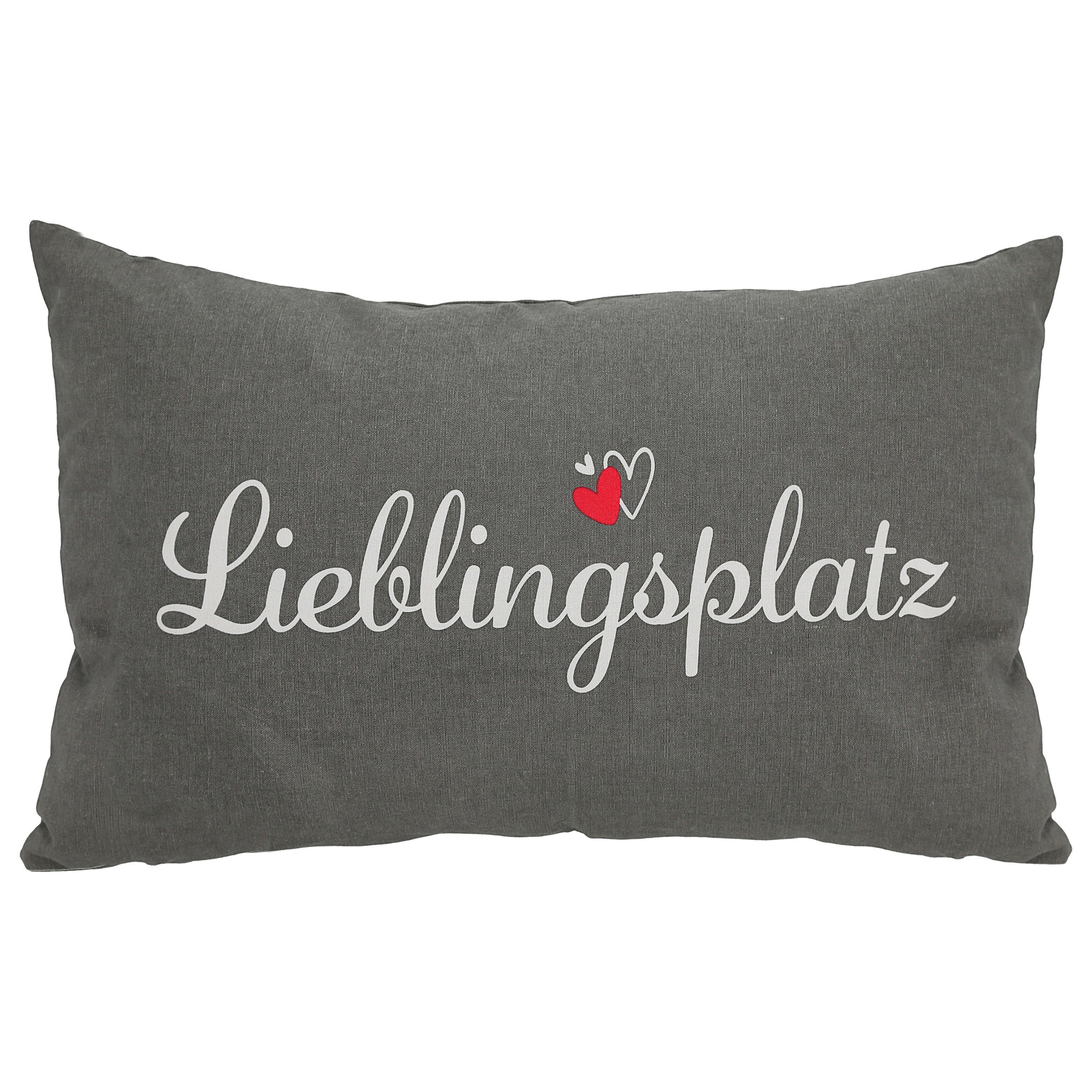 CEPEWA Dekokissen Sofakissen Lieblingsplatz grau 50x30cm Baumwolle 280g Reißverschluss – Bild 4 von 4