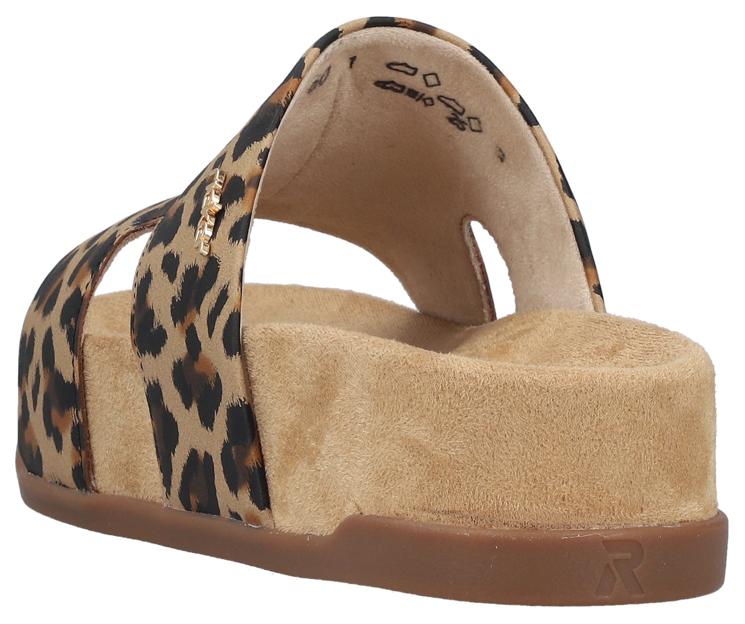 Rieker Pantolette Sommerschuh, Strandschuh, Urlaubsschuh in Leo-Optik