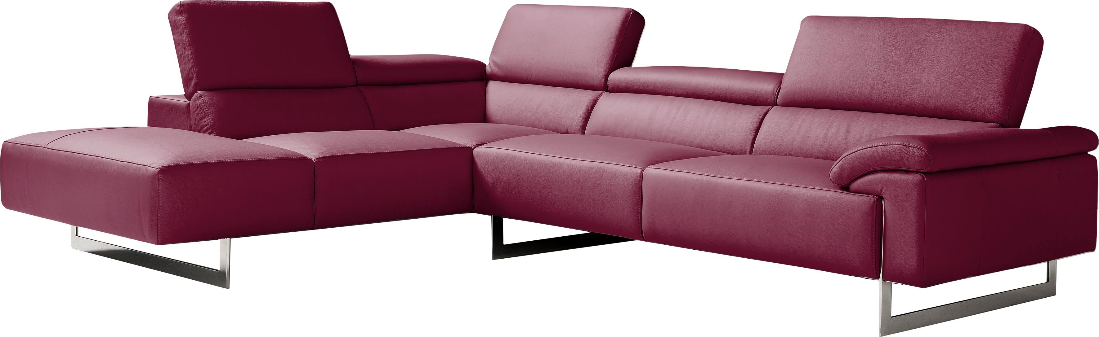 Egoitaliano Ecksofa Malika, elegant und bequem, Designsofa, L-Form, mit Ottomane, inkl. Kopfteilverstellung und chromfarbenen Metallfüßen