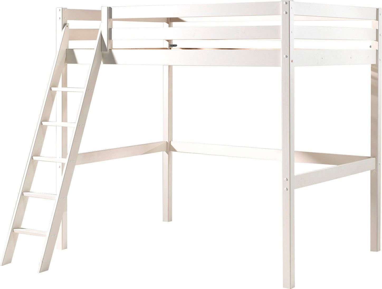 Vipack Hochbett Pino, inkl. Rolllattenrost, Absturzschutz und schräger Leiter (B/H/T ca. 209x190x215cm, Höhe unter der Liegefläche 145 cm nutzbar) in zwei Breiten 90 oder 140 cm erhältlich