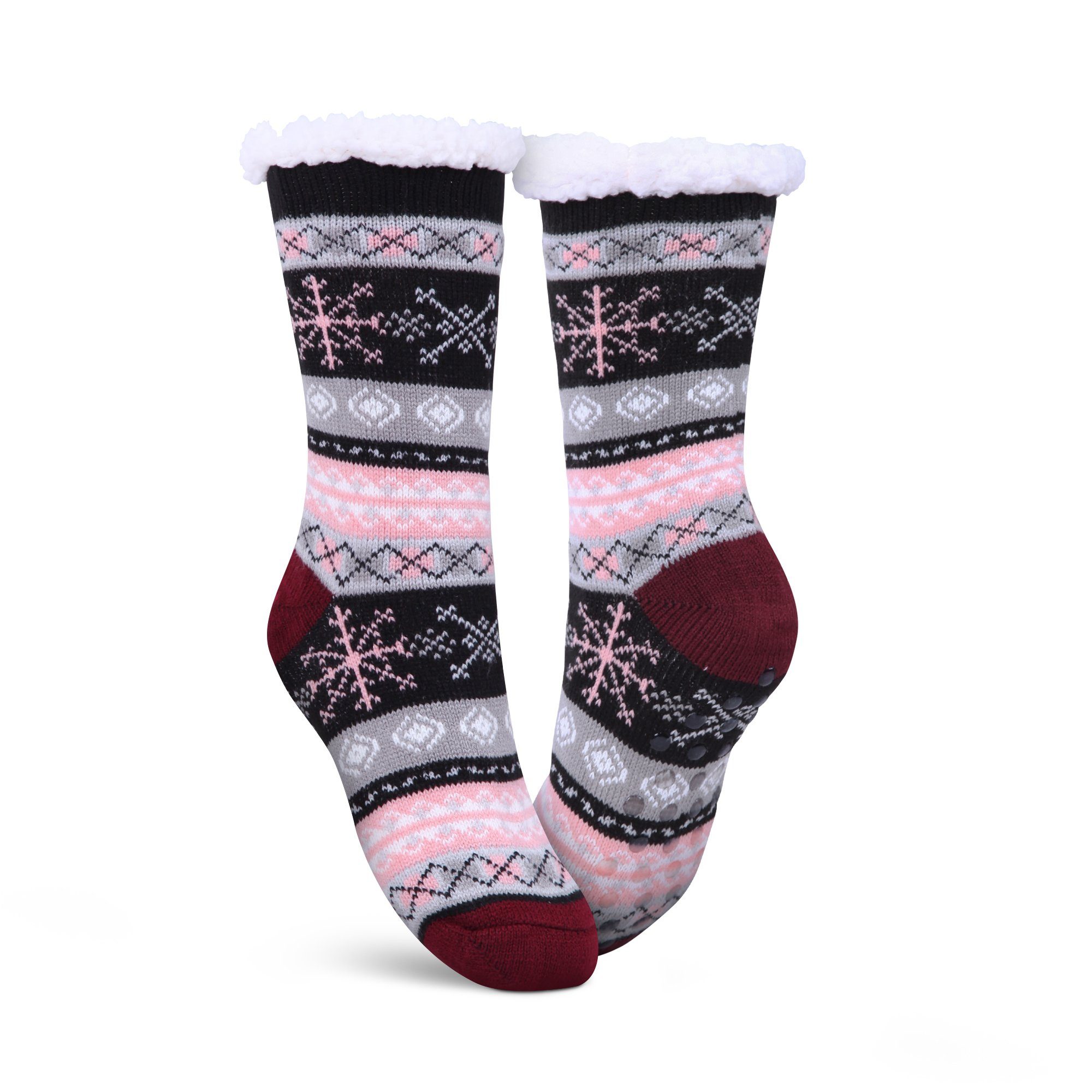 Bestlivings ABS-Socken Hüttensocken 36-42 (1-Paar) Haussocken Stoppersocken mit Teddyfutter, Hüttensocken plüschig Socken Schwarz/Rot ( Schneeflocke )