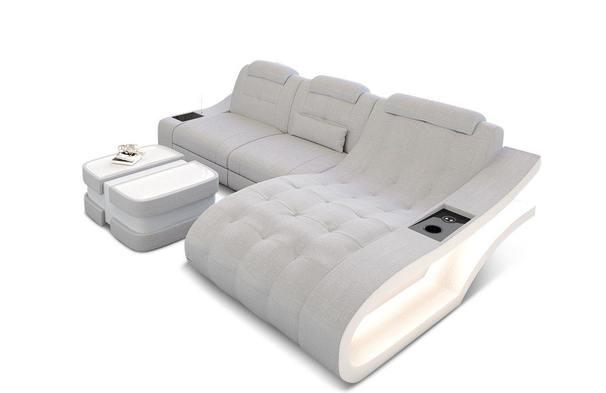 Sofa Dreams Ecksofa Stoff Polster Bettfunktion Sofa Form H2macchiato-weiss - Stoffsofa H Elegante mit Couch, wahlweise mit LED, L
