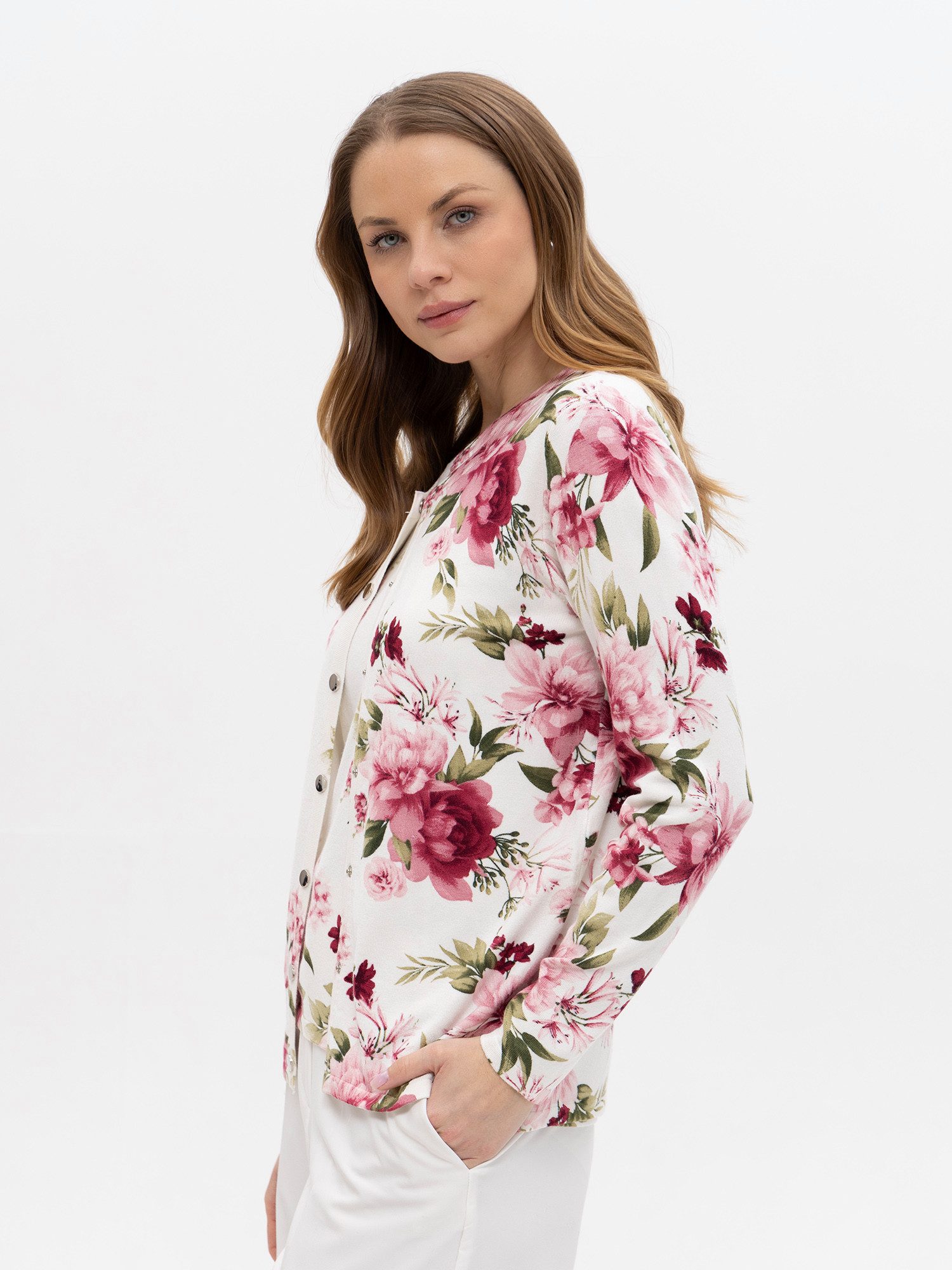 Passioni 2-in-1-Strickjacke mit zarten Blumenprint günstig online kaufen