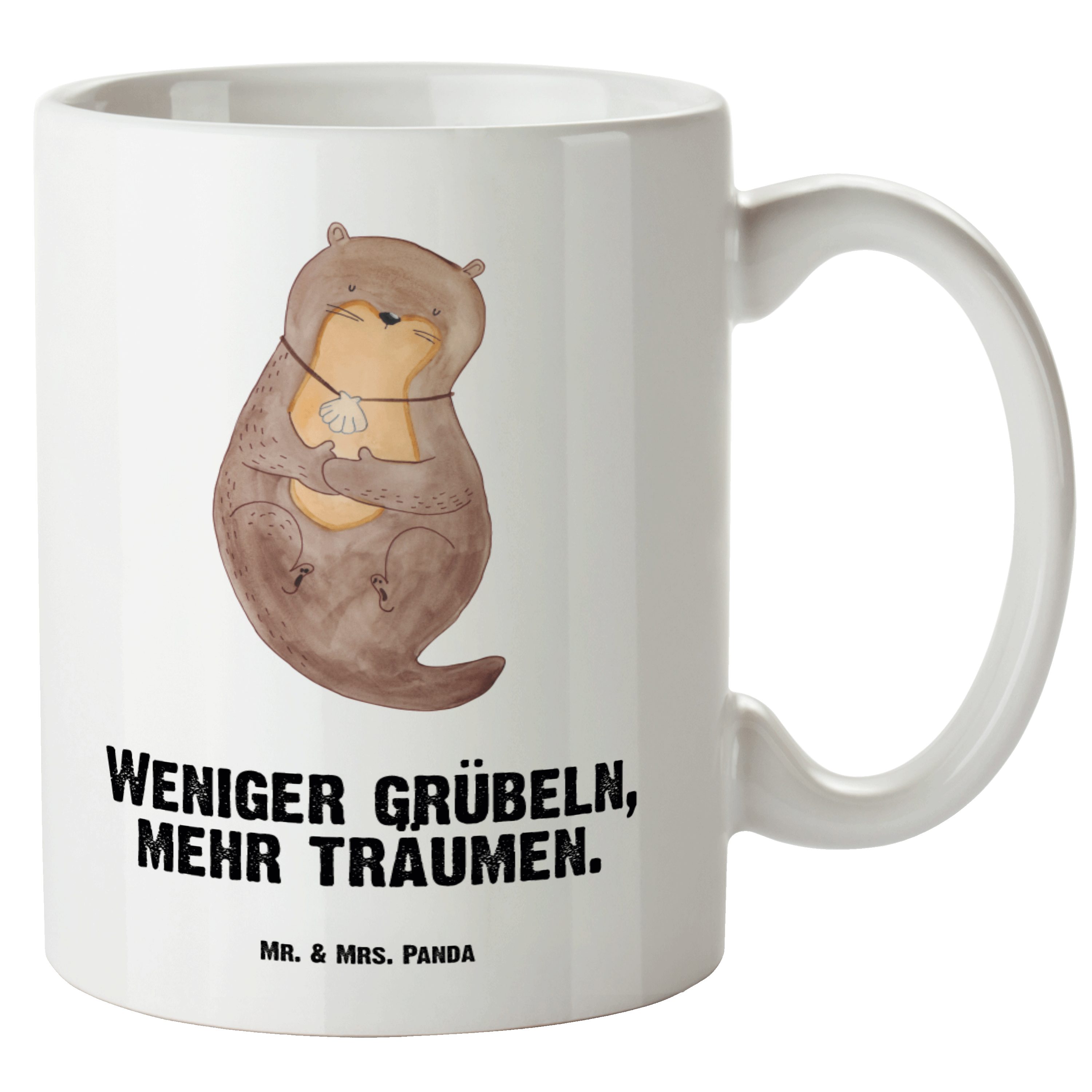 Mr. & Mrs. Panda Tasse Otter mit Muschelmedaillon - Weiß - Geschenk, Große Tasse, XL Becher, XL Tasse Keramik