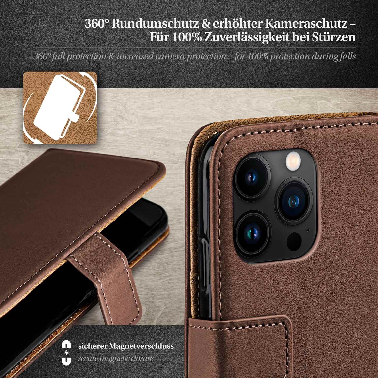 moex Handyhülle für iPhone 15 Pro Hülle Klappbar Book Case Dunkelbraun 6,1 Zoll, Klapphülle Kartenfach Flip Cover Handytasche Leder Optik Schutzhülle
