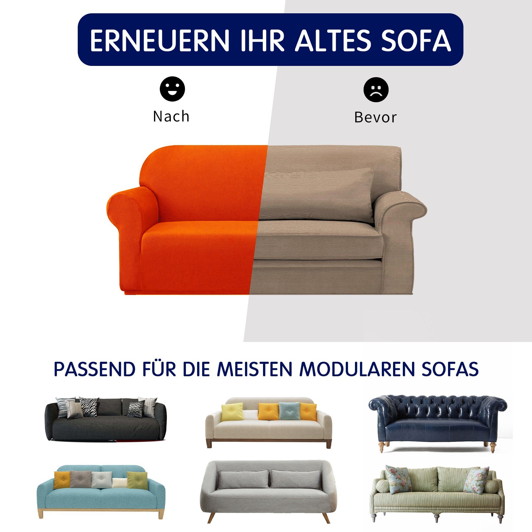 Sitzer mit Muster Sofahusse Sofabezug, SUBRTEX, 2/3/4 orange dezentem