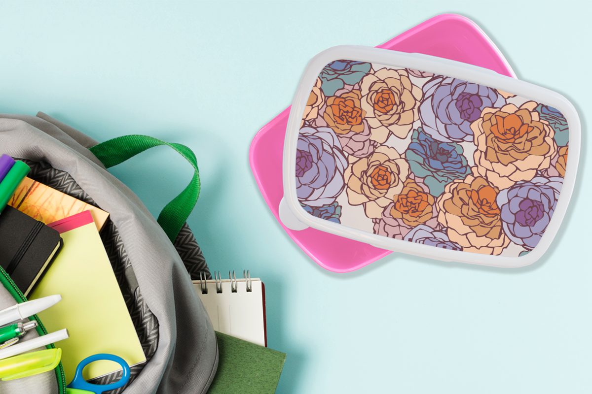 rosa Kinder, Brotdose Kunststoff Blume Kunststoff, Lunchbox Jugendstil, - - für Karte Erwachsene, Snackbox, Brotbox (2-tlg), MuchoWow Mädchen,