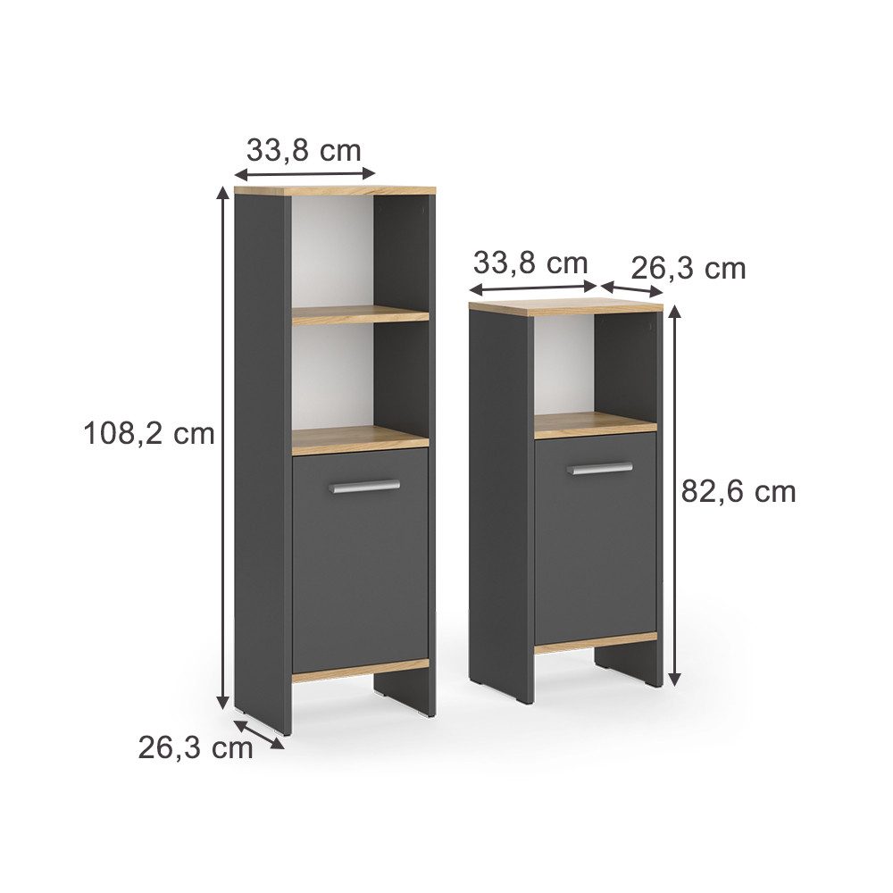 Vicco Badmöbel-Set Karli, Anthrazit/Goldkraft Eiche, 2 Teile günstig online kaufen