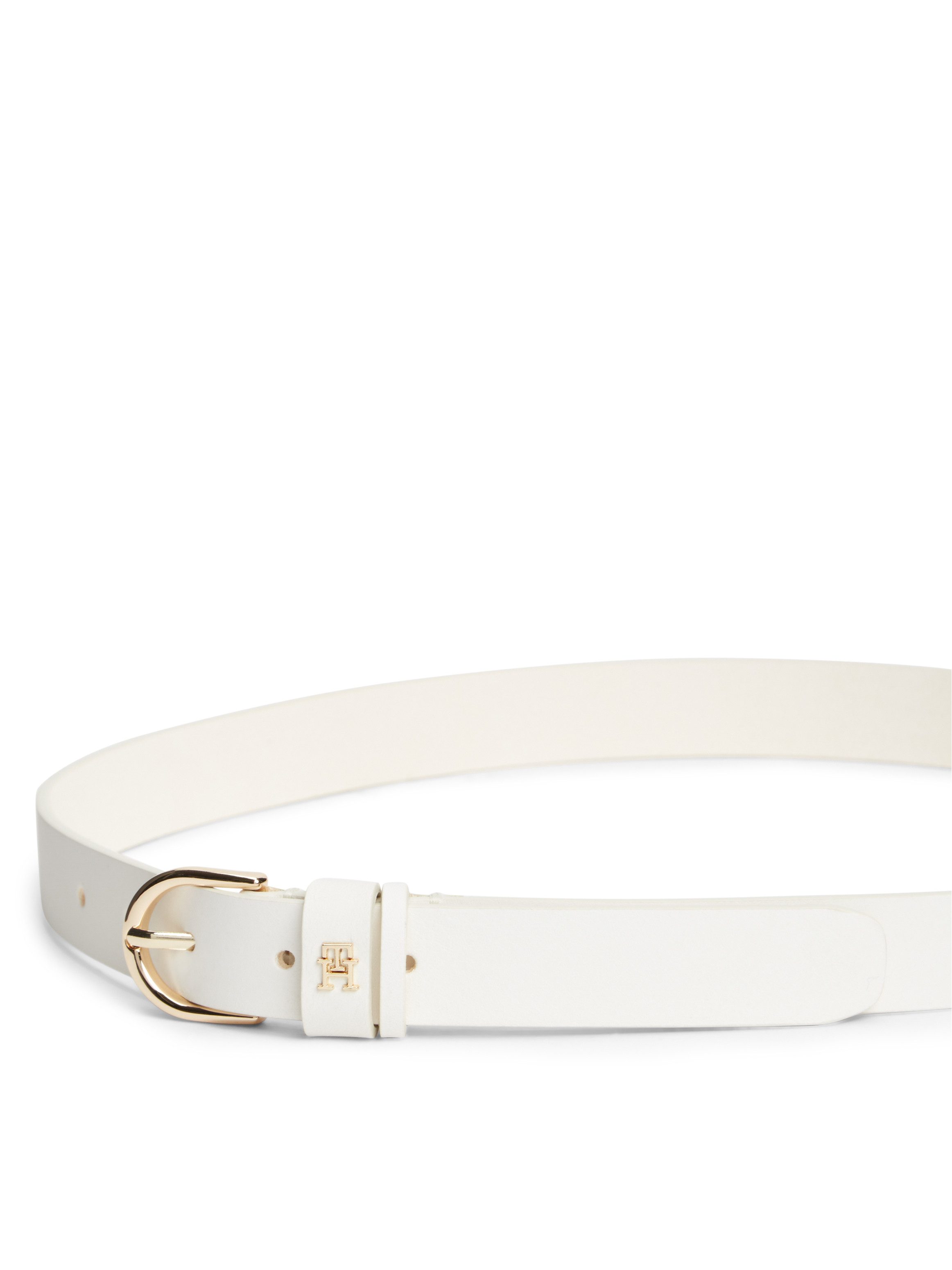 Tommy Hilfiger Ledergürtel ESSENTIAL EFFORTLESS 2.5 cm breit GOLD Logoemblem, weiche Haptik, ovale Einfachdornschließe