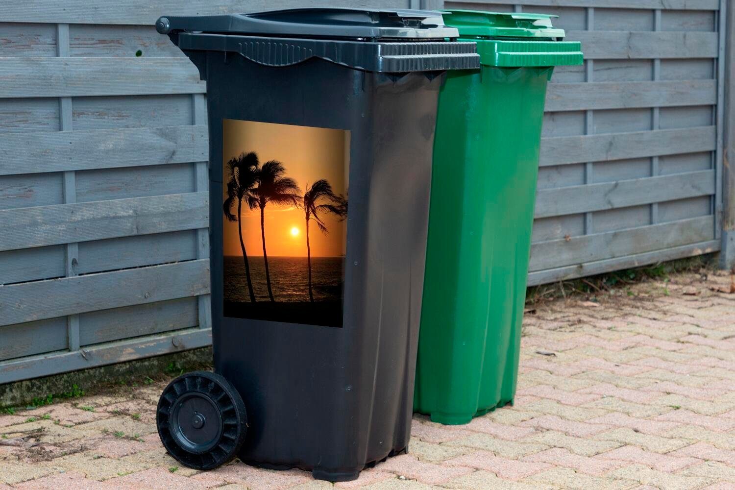 MuchoWow Wandsticker Mauna Kea Mülleimer-aufkleber, Sticker, Abfalbehälter St), Beach (1 Container, Oranger Mülltonne, Hawaii Sonnenuntergang