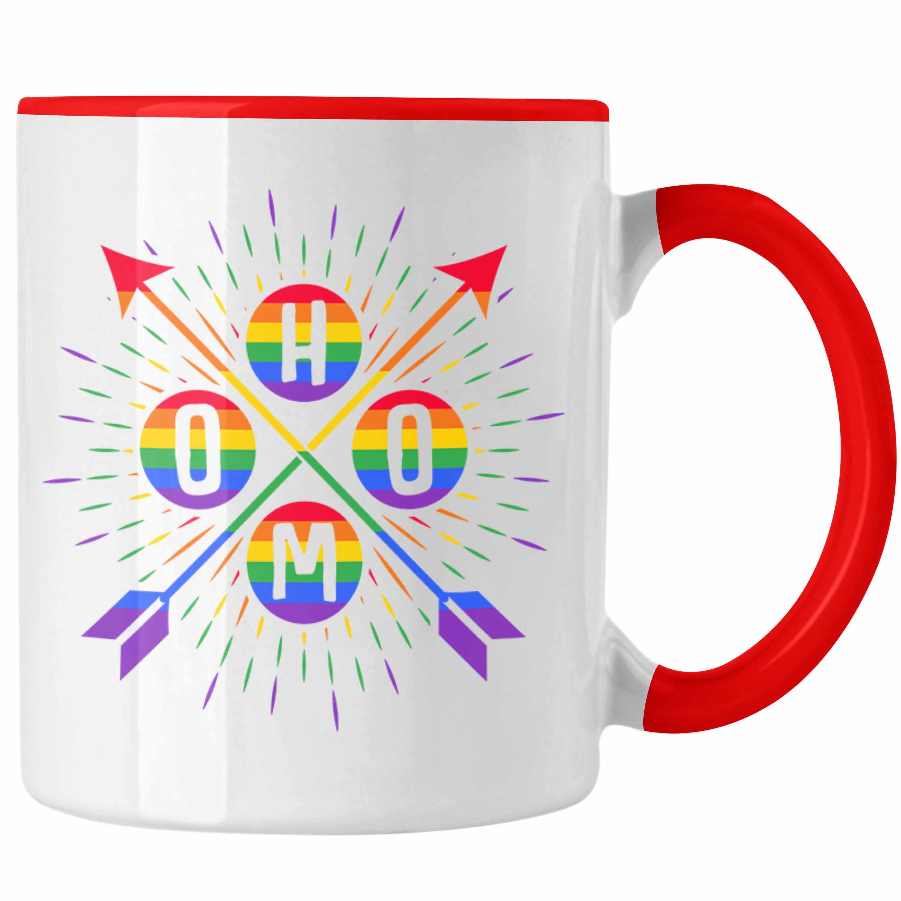 Trendation Tasse Trendation - LGBT Tasse Geschenk für Schwule Lesben Transgender Regenbogen Herzschlag Lustige Grafik Regenbogen Homo Rot