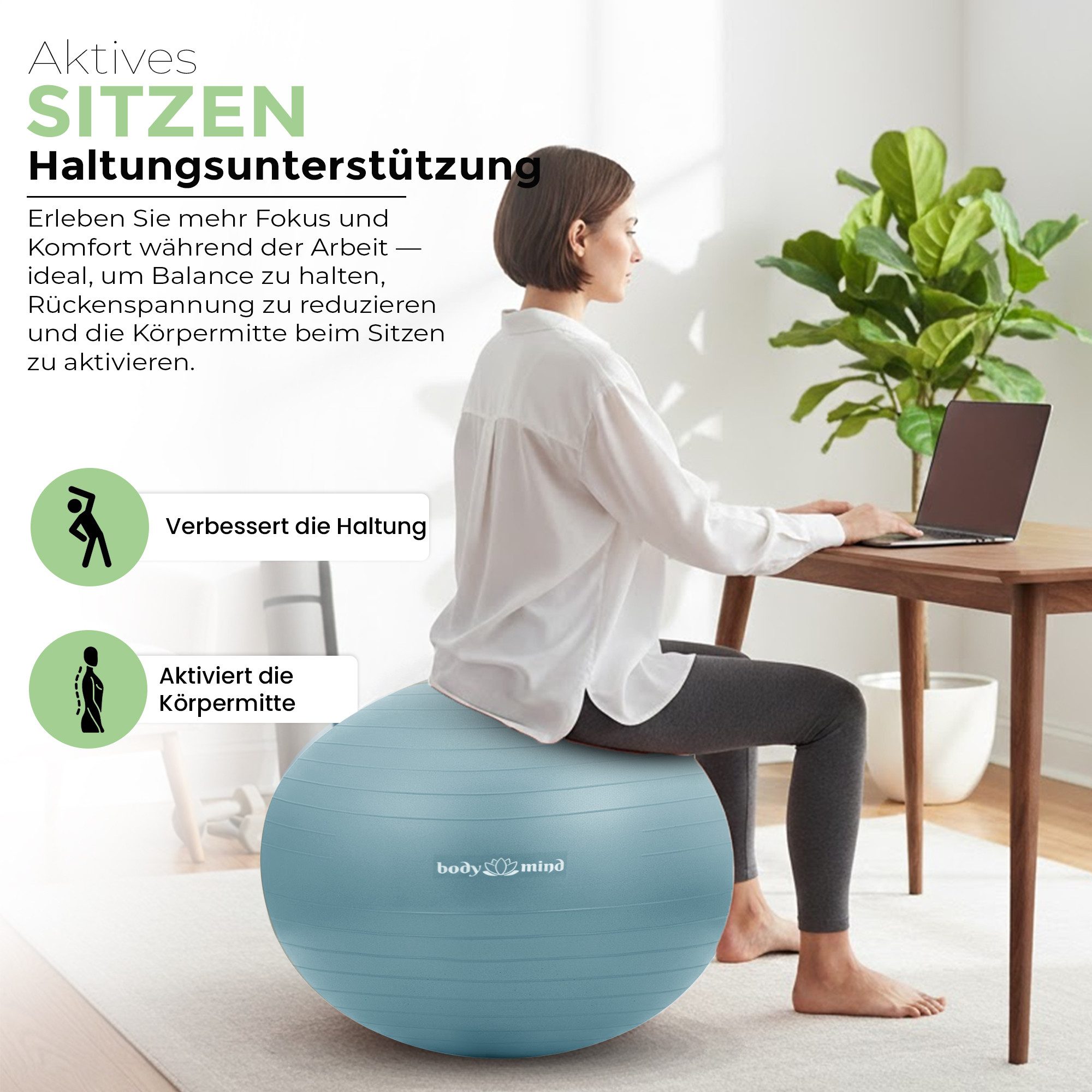 Body & Mind Gymnastikball Fitnessball Gymnastikball Yoga Pilates Ball Anti-Burst mit Pumpe