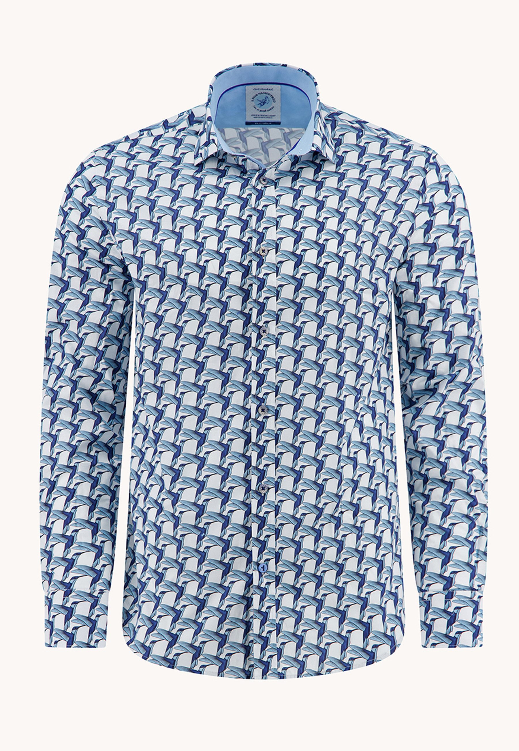 A Fish named Fred Langarmhemd A Fish named Fred Herren Hemd geometric birds (1-tlg)