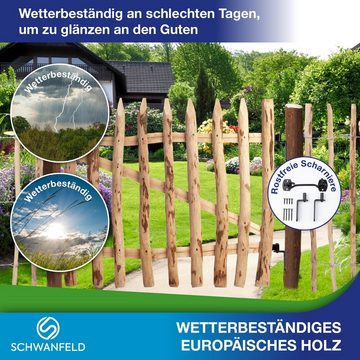 Schwanfeld Staketenzaun Tor 90 x 100cm Premium - [WETTERBESTÄNDIGES TOR FÜR ZAUN GARTEN], (inkl. Scharniere - Hochwertiges Tor Gartenzaun Holz - FSC zertifiziertes Holz - Rollzaun Tor)