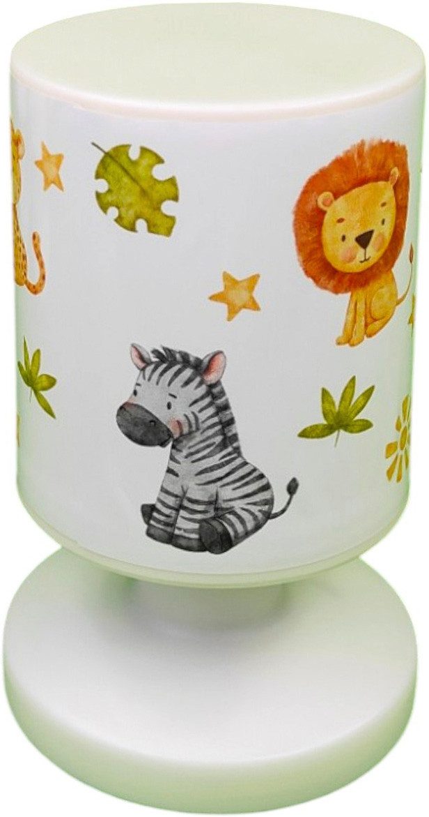 niermann LED Nachttischlampe Kinderlampe mit Motiv "Little Safari", Akku-Leuchte für Kinderzimmer, LED fest integriert, Warmweiß, kabellos nutzbar, per USB aufladbar