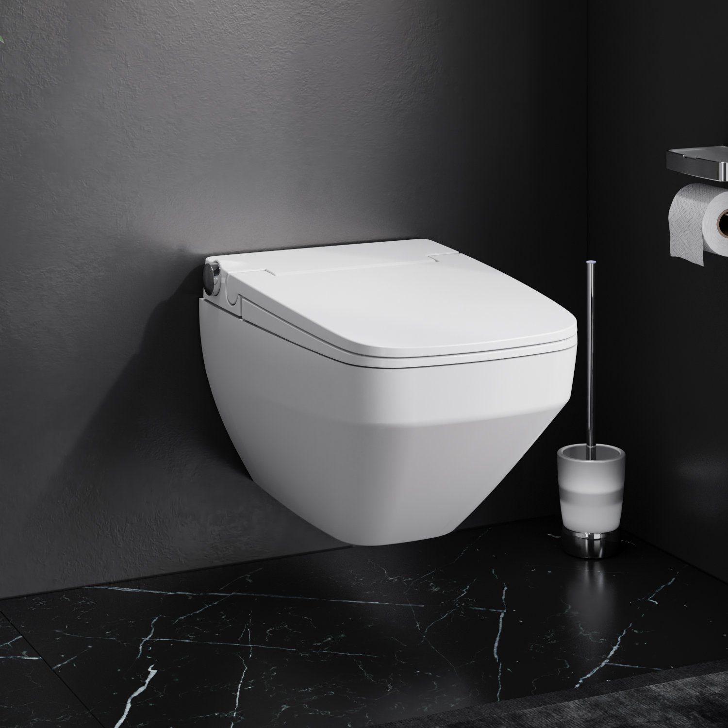 AM.PM Tiefspül-WC Wand WC Inspire V2.0 Hänge WC Spülrandloses Toilette, Tiefspüler, wandhängend, Hängende Montage, Abgang waagerecht, Beleuchtung, Sitzheizung, Hydromassagefunktion