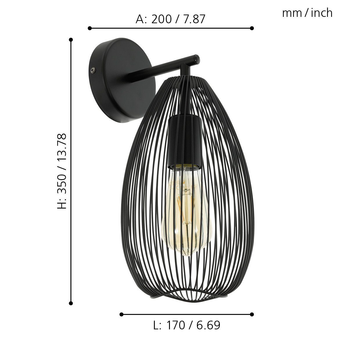 EGLO LED Wandleuchte Clevedon, Leuchtmittel exklusive, Wandleuchte,  Material: Stahl, Schwarz, Fassung: E27