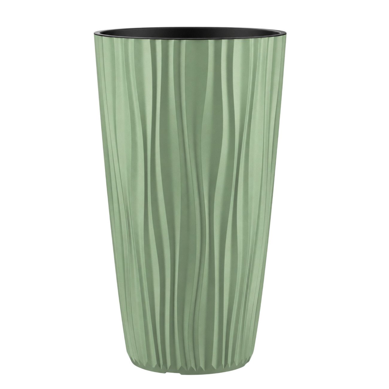 Engelland Blumentopf Pflanztopf mit herausnehmbarem Einsatz & Bewässerungssystem (1 St., robuster PP-Kunststoff), Wasserspeicher, Rillenoptik, hoch, rund, modern, UV-resistent