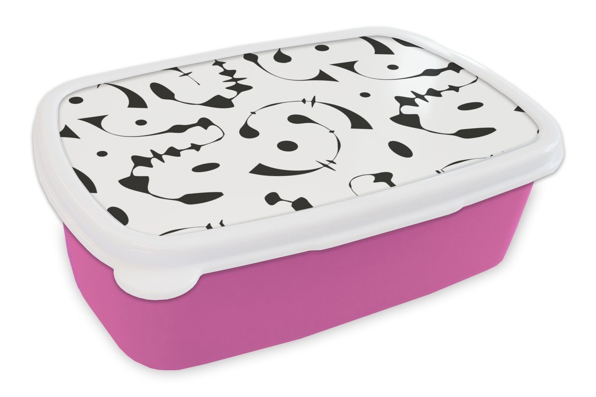 MuchoWow Lunchbox Linienkunst - Abstrakt - Schwarz und Weiß - Muster, Kunststoff, (2-tlg), Brotbox für Erwachsene, Brotdose Kinder, Snackbox, Mädchen, Kunststoff rosa