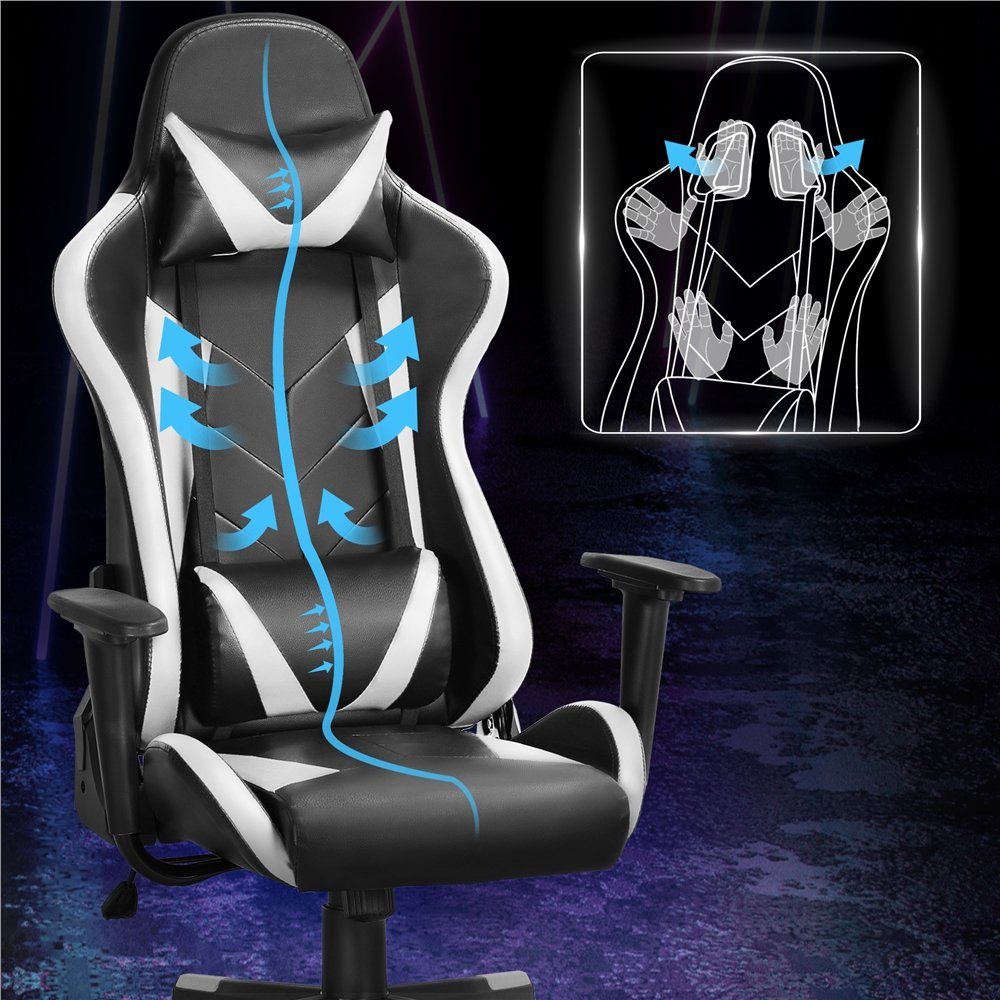 / Ergonomisches mit Gaming-Stuhl, Lendenkissen Schwarz Kopfstütze Design und Yaheetech Weiß