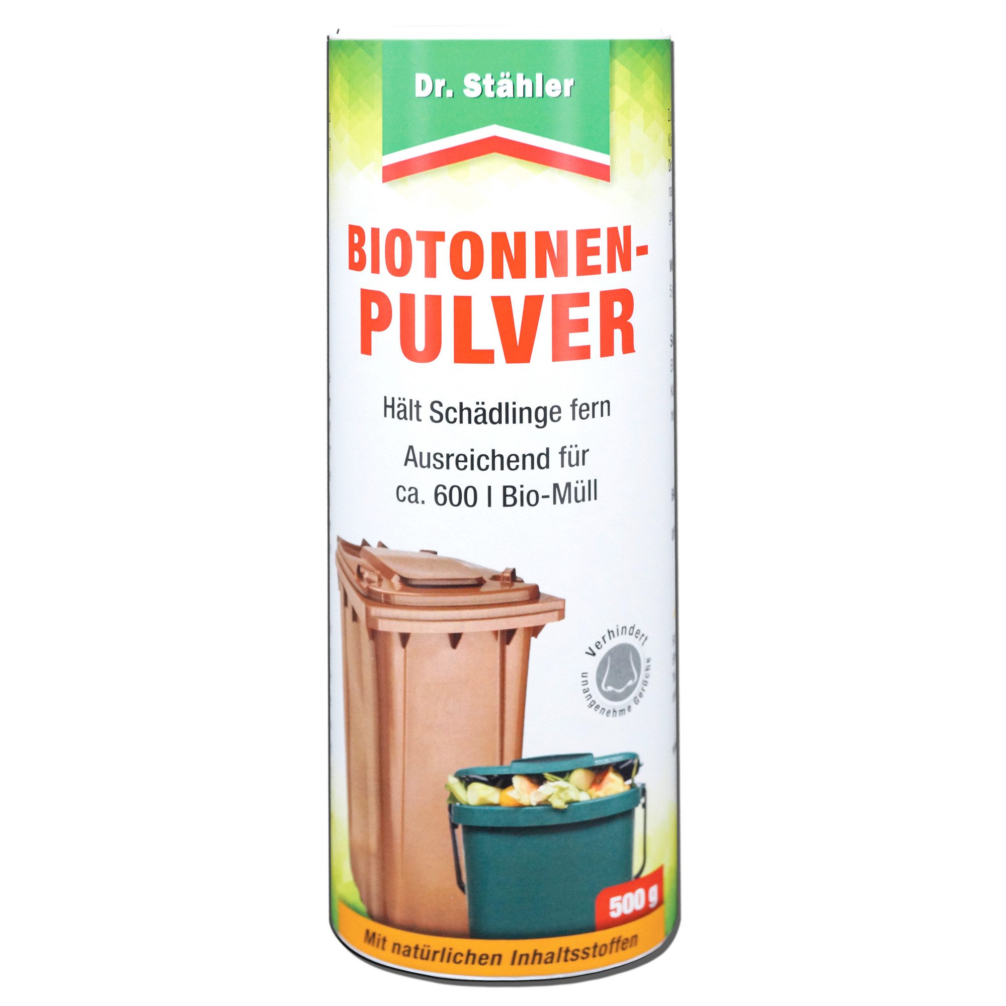 Dr. Stähler Biotonnenpulver Bio-Tonnenpulver gegen unangenehme Gerüche und Schädlinge, 500 g, Einfache Anwendung Vielseitig einsetzbar Effektiver Schutz vor Maden, Effektiver Schutz, enthält Calciumcarbonat, Bindet Flüssigkeiten