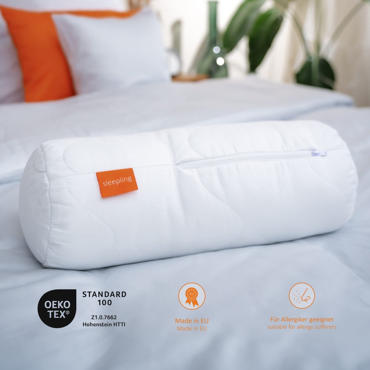 sleepling Kopfkissen Komfort 100, Füllung: 100 % Polyester (Fasern und Faserkugeln), Bezug: 100% Polyester, Seitenschläfer, Rückenschläfer, Bauchschläfer, 80x80 cm, 40x80 cm, 40x40 cm, Komfortfüllung, Made in EU, antiallergen