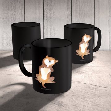 Mr. & Mrs. Panda Tasse Hund Streicheln - Schwarz - Geschenk, Hundewelpe, Porzellantasse, Hun, Keramik Schwarz, Brillante Bedruckung