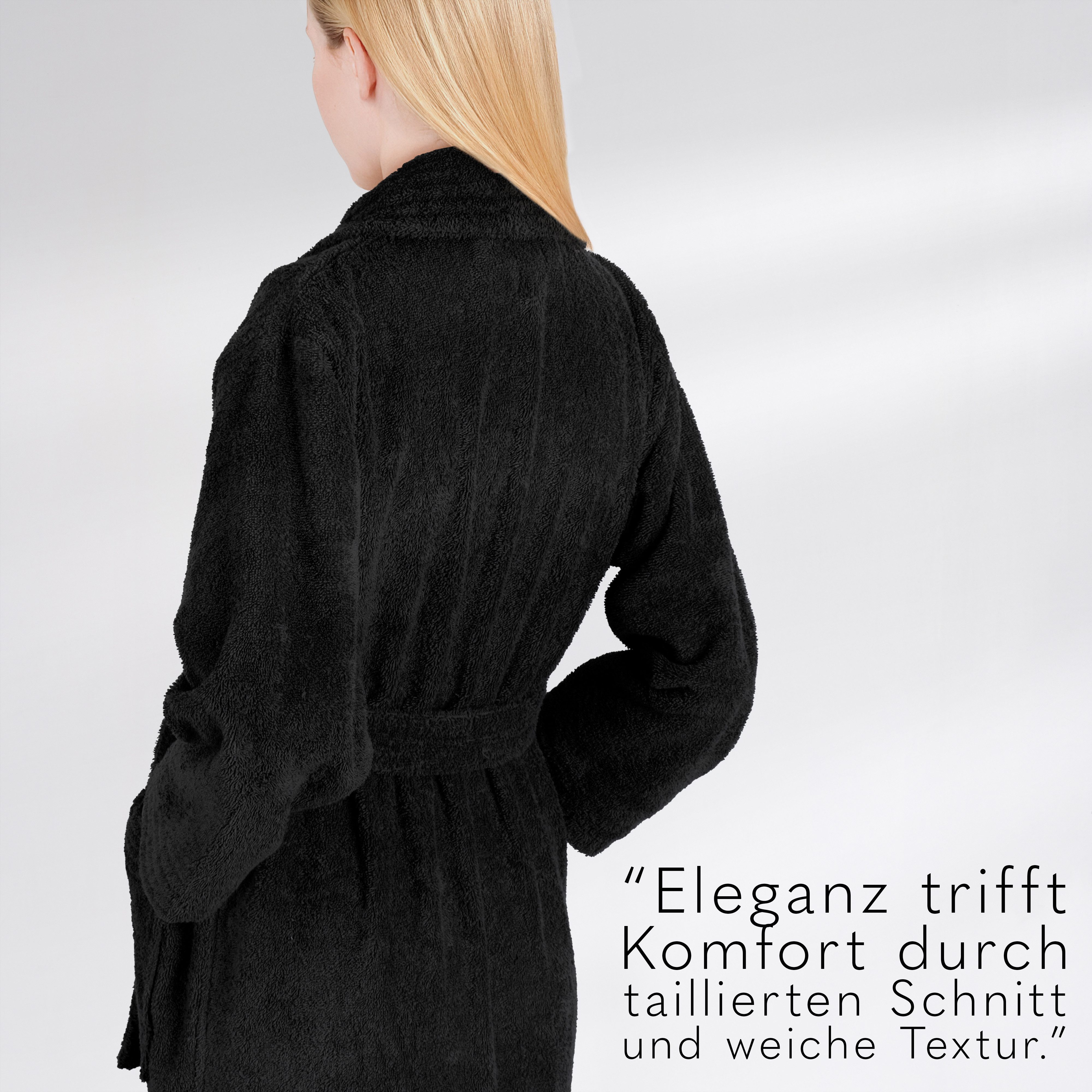 HAMMETEX Damenbademantel Ren, 100% Baumwolle, Langform, Baumwolle, Schalkragen, Gürtel, 380 g/m² Frottee Bademantel mit Taschen – Saugfähig & Weich