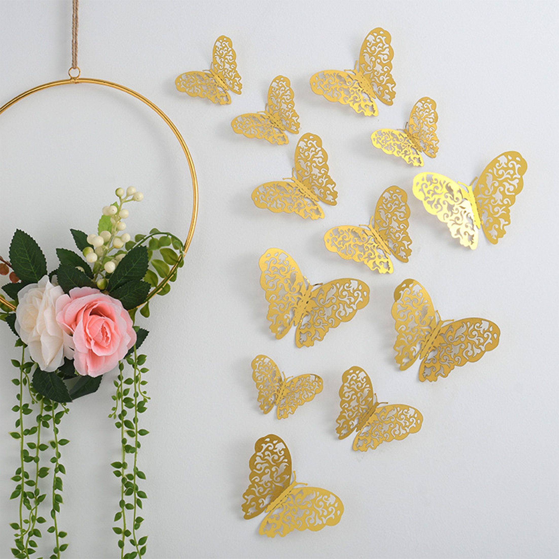 KINSI 3D-Wandtattoo 3D Schmetterling Wandaufkleber Set, Metallic-Effekt Wanddekoration, für Wohnzimmer, Schlafzimmer & Kinderzimmer