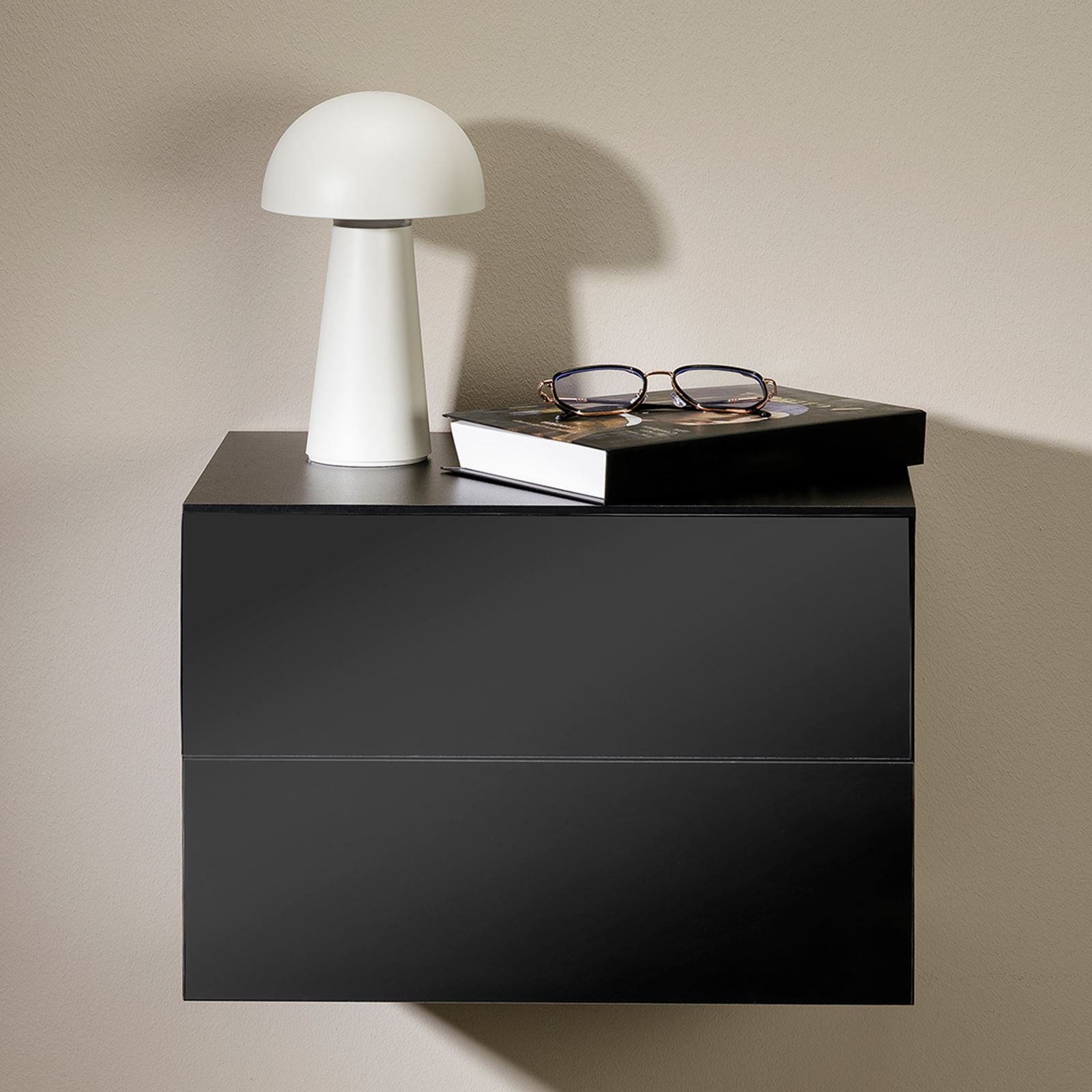 CARO-Möbel Nachtkommode ANNI, Hängender Nachttisch Wandregal mit zwei Schubladen Nachtkonsole