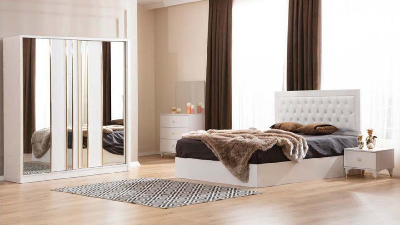 JVmoebel Schlafzimmer-Set Kommode Nachttische, Made Doppelbett Europe In Chesterfield Modernes Set Schlafzimmer