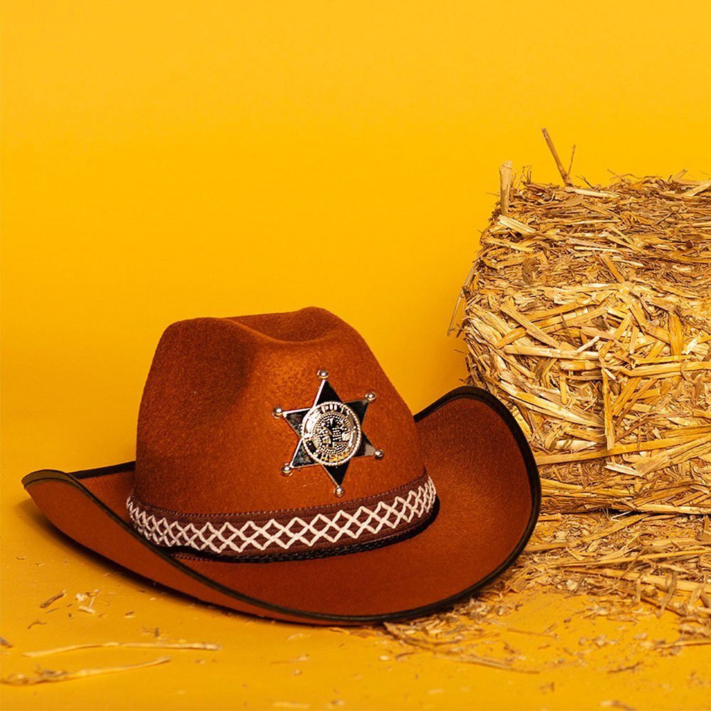 Boland Cowboy-Kostüm Sheriffhut braun, Brauner Cowboyhut für kleine Westernhelden