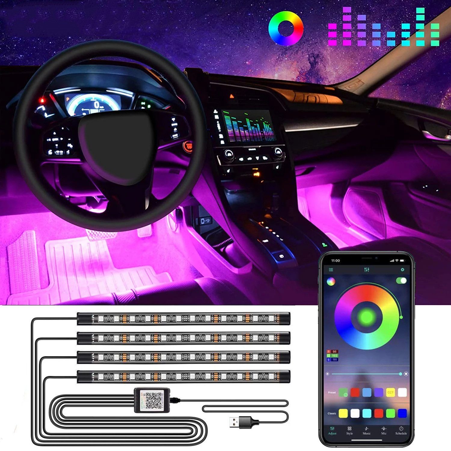 8x 15 LED Licht Strip Auto Auto Licht-Streifen Blau Wasserdicht Lichtleiste