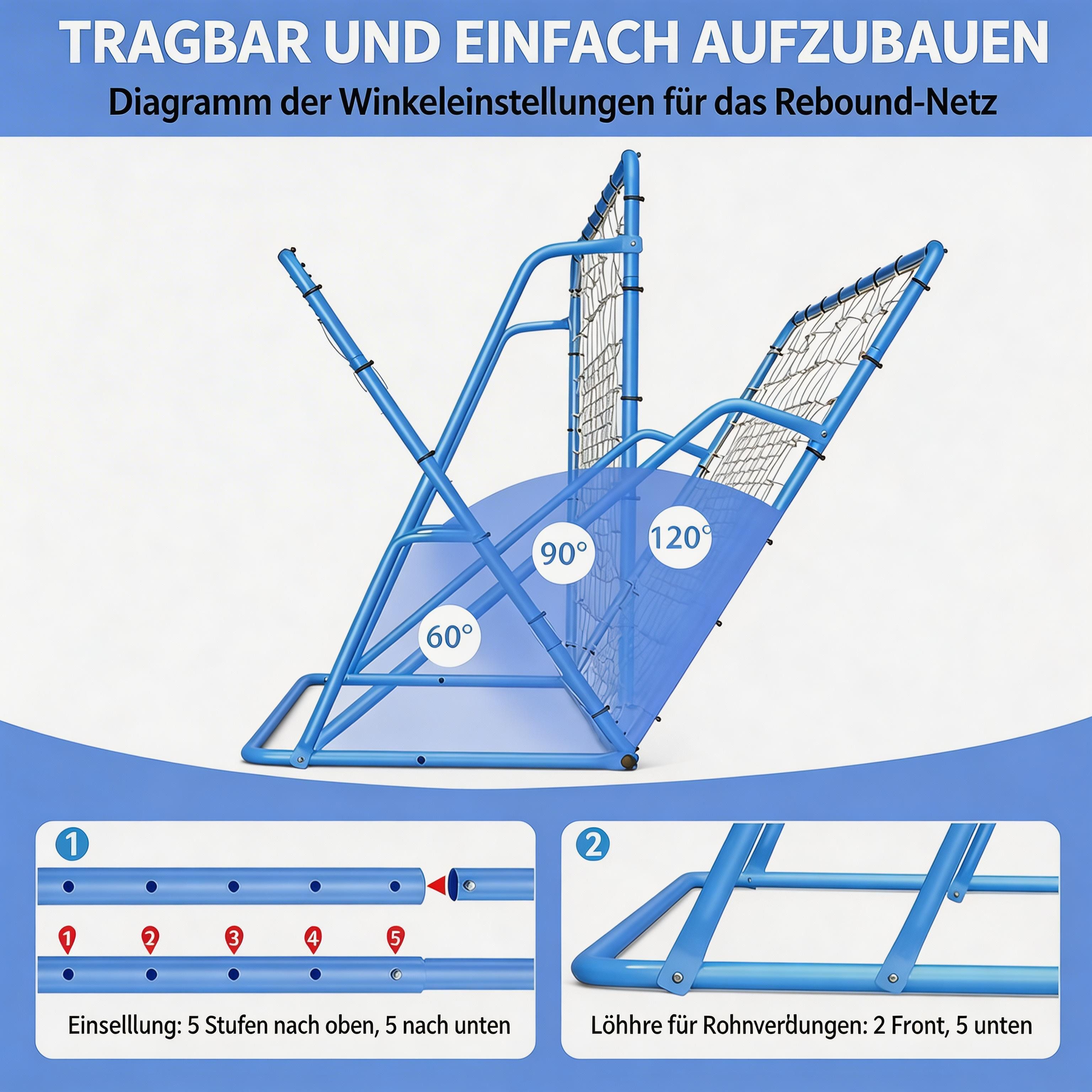 GarveeMore Rebounder 184 x 123cm / 100 x 100cm, Fußball-Rebound-Netz, Verstellbar