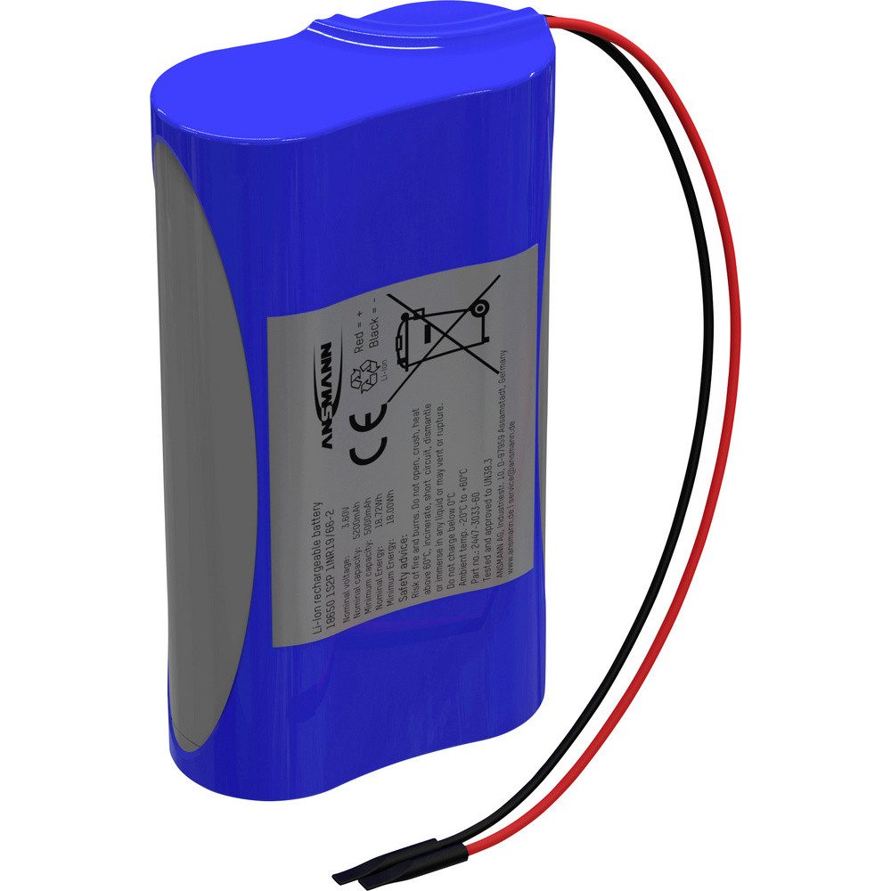 ANSMANN AG Ansmann 1S2P Akkupack 2x 18650 Kabel Li-Ion 3.6V 5200mAh Akkupack 2x Akkupacks 5200 mAh