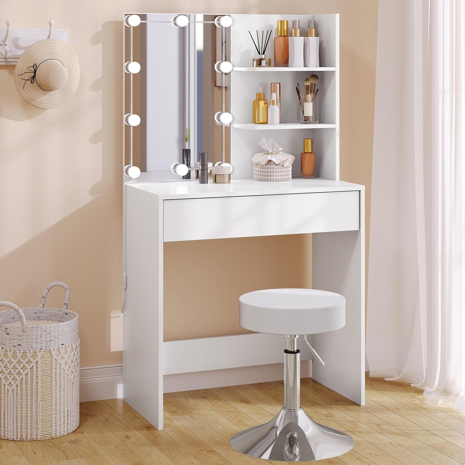 Woltu Schminktisch (1-St), mit Schminkhocker, mit Beleuchtung und Spiegel, günstig online kaufen