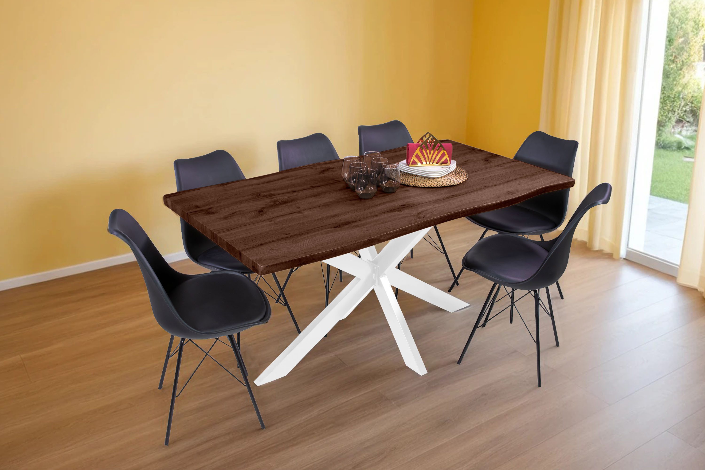 Loreno® Esstisch verschiedene Holz-Optik, Baumkante, Metallgestell günstig online kaufen