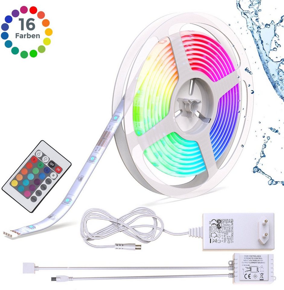 LED RGB 5m Home Lichtleiste Band Stripe TV Streifen Fernbedienung+Netzkabel