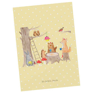 Mr. & Mrs. Panda Postkarte Waldtiere Picknick - Gelb Pastell - Geschenk, süße Tiermotive, Maus