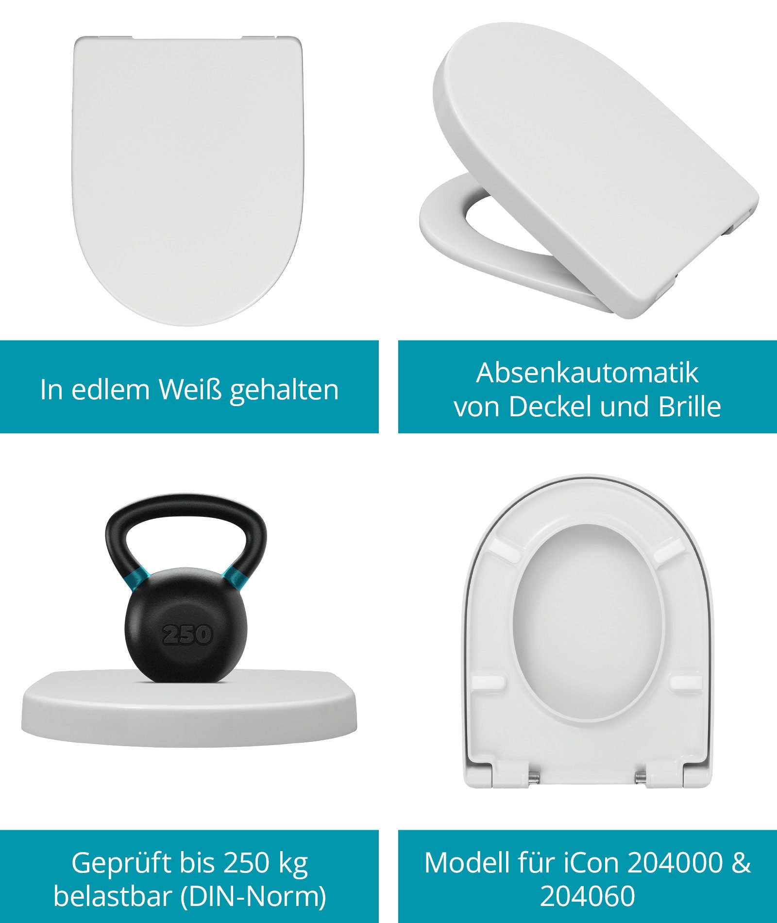Calmwaters WC-Sitz iCon (Alternative von Calmwaters), Für Keramag iCon 204000 und 204060, Duroplast,D-Form, 26LP5381