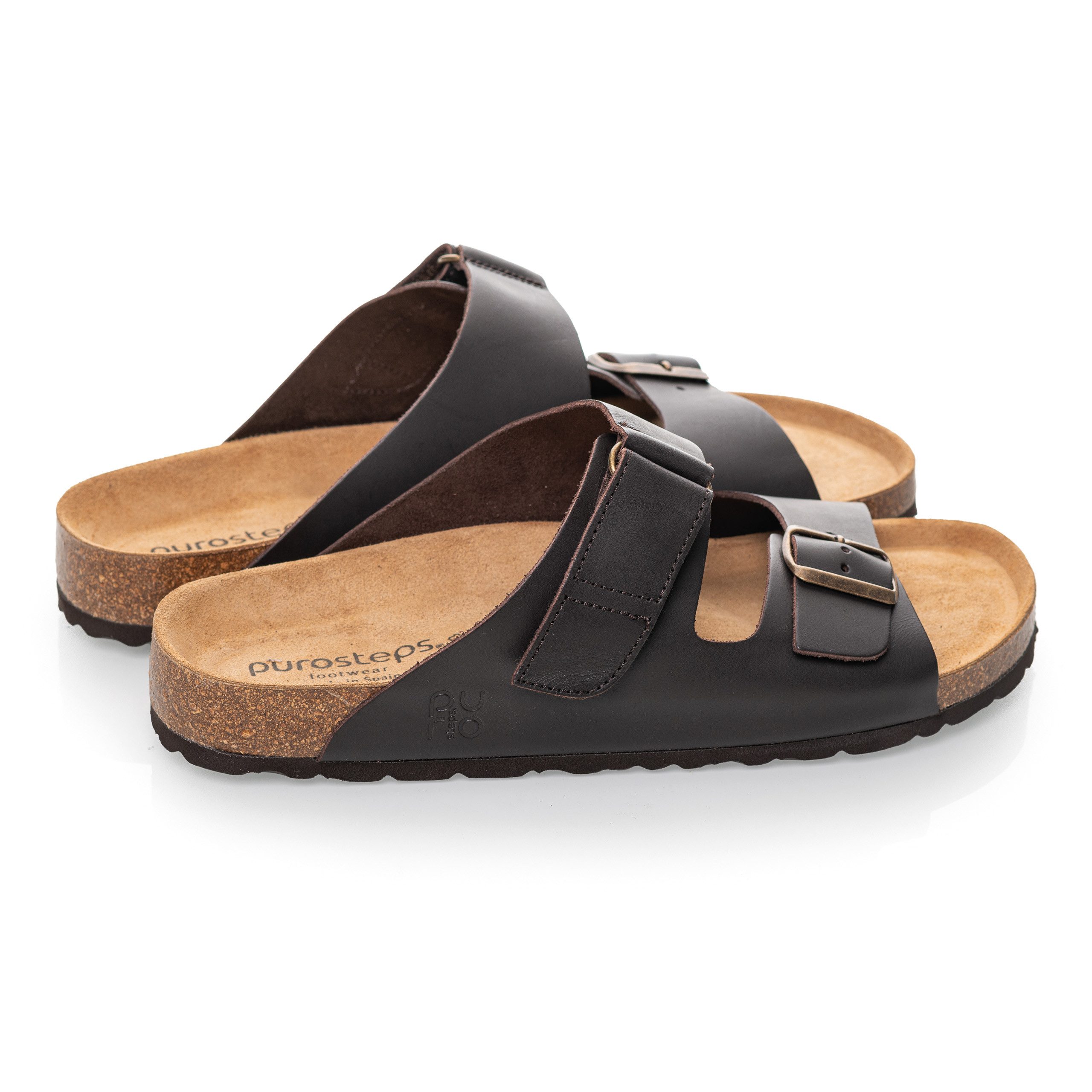 purosteps Vigo-Eco 17586-dunkel braun Sandale Echtes Leder, Natur Materialien, Komfortables Fußbett, Made in Spain