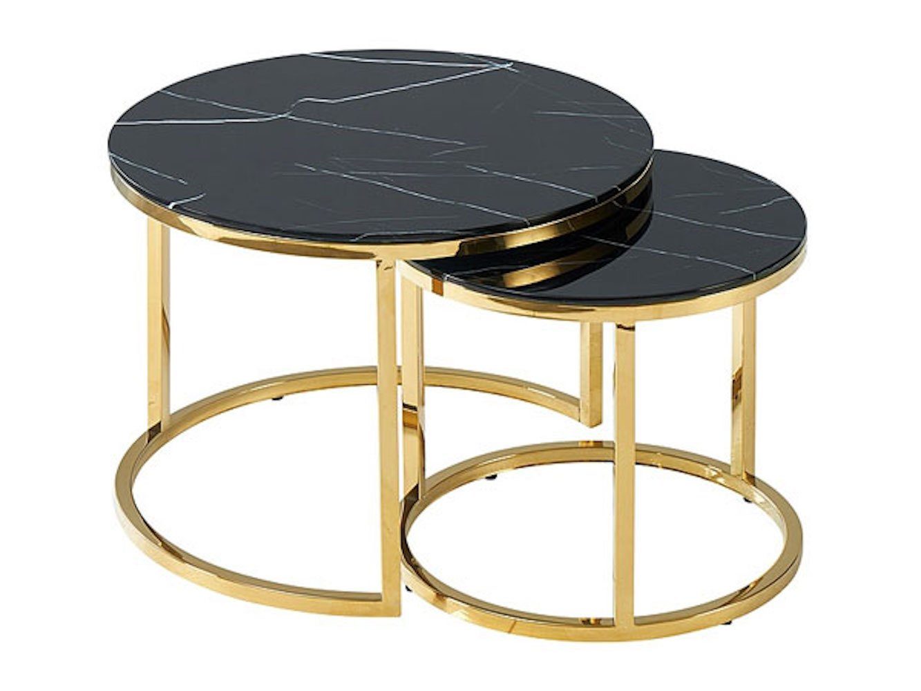Savonnerie Couchtisch Rund – Mit Marmordruckplatte, Goldene Beine, 2 Ebenen, 91,4 Cm