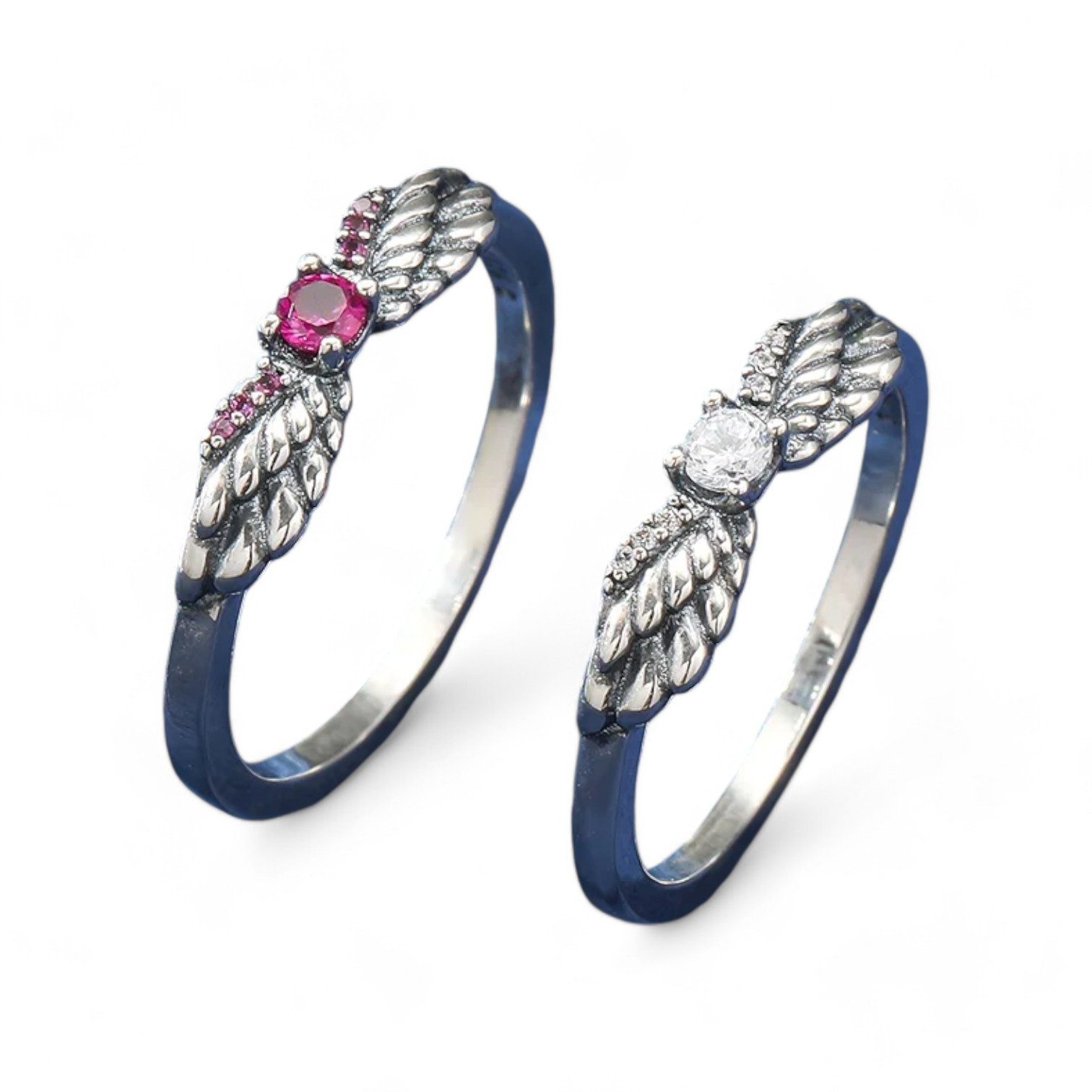 Eyecatcher Silberring Engel Flügel Ring 925 Sterling Silber mit Edelstein, Anti Stress Ring, Angst Spinner Ring, Axiety Ring