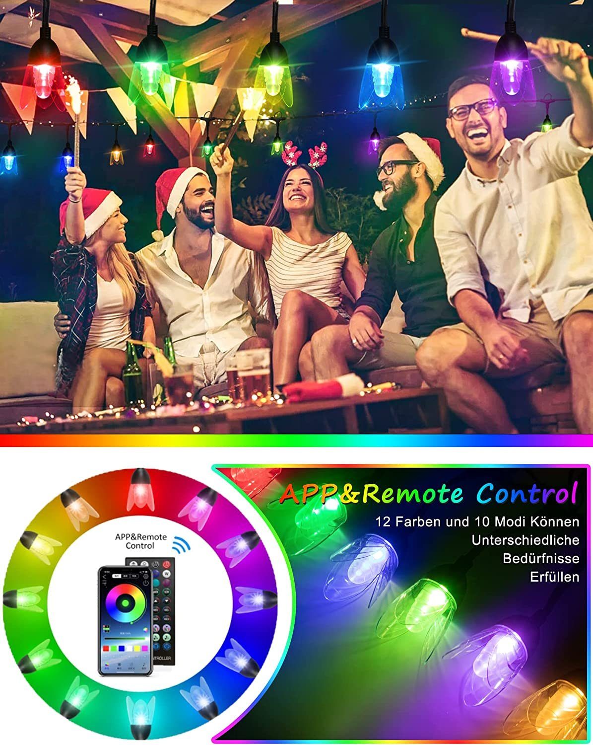Diyarts LED-Lichterkette M8C, 14-flammig, Blütenblattform Bunte Lichterkette mit Bluetooth APP & Fernbedienung