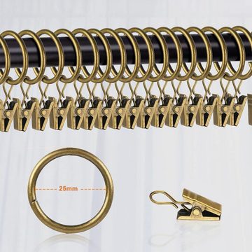 Lubgitsr Wandhaken Gardinenringe mit Clips Metall Vorhangring Hängende Ringe, Vorhangunterstützung, (40-St)