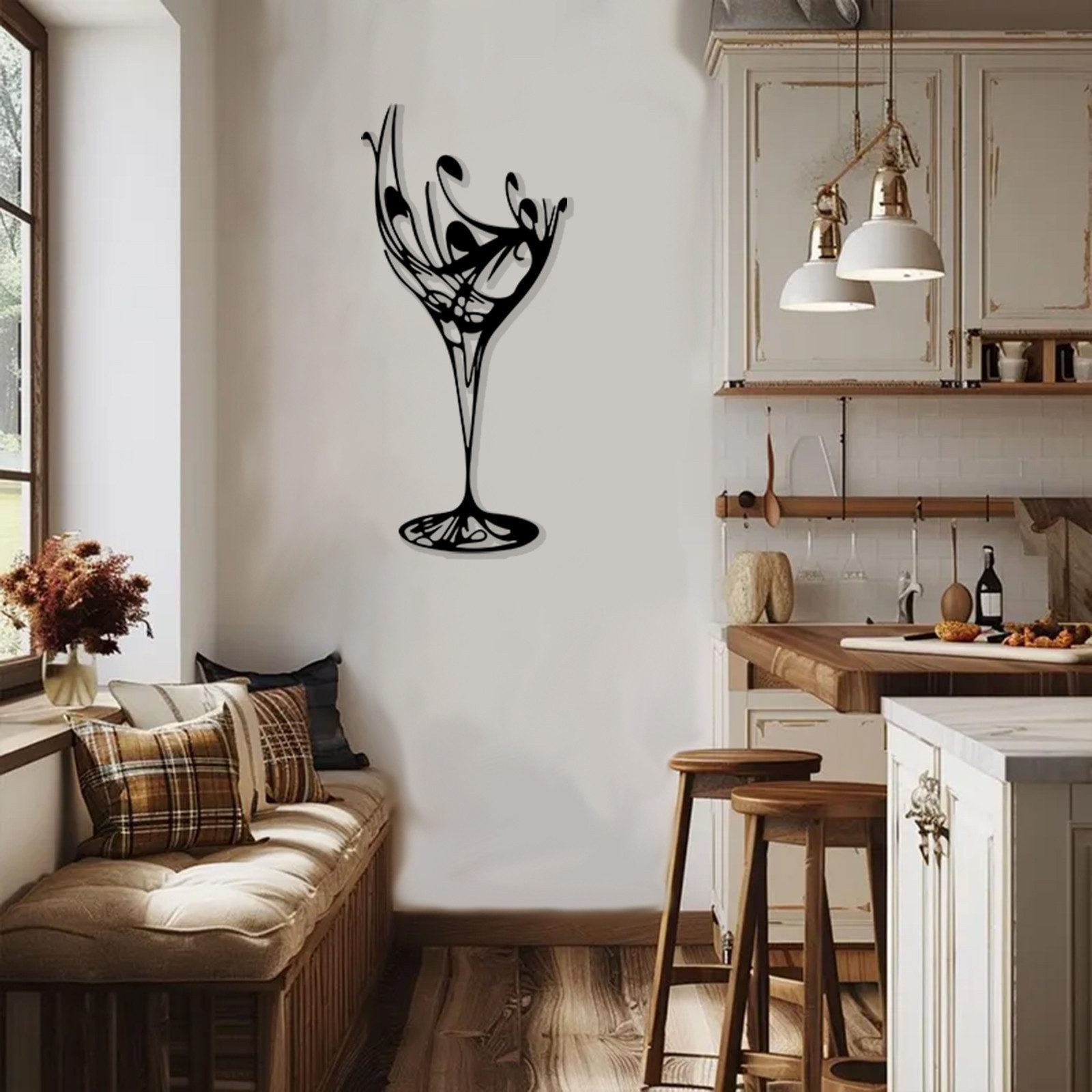 Wanddekoobjekt Weinglas Metall Wanddekor, Cocktail, Küche Wanddekor, Abstrakte Deko