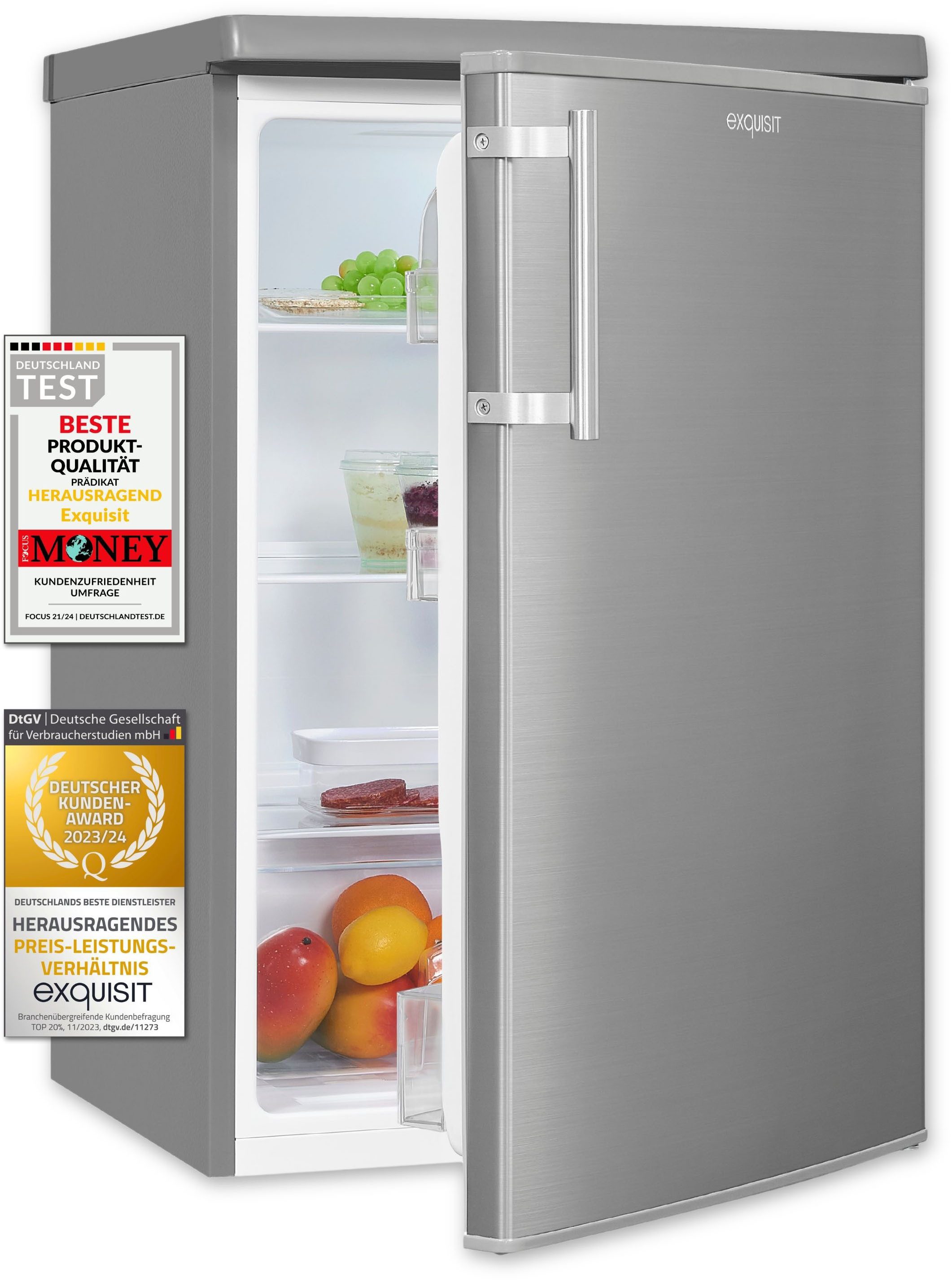 exquisit Kühlschrank KS16-V-H-040E inoxlook, 85,5 cm hoch, 55 cm breit, 127 L Volumen