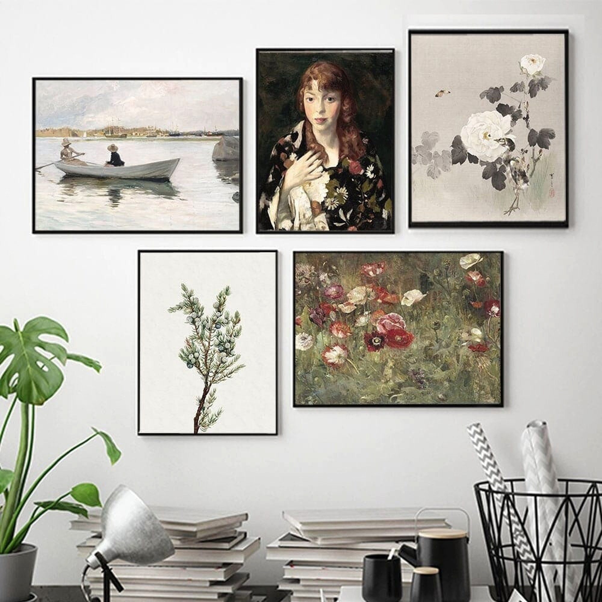 JUSTGOODMOOD Poster Vintage Blumen und Sightseeing mit dem Boot als Deko Print ohne Rahmen, E (1 St)